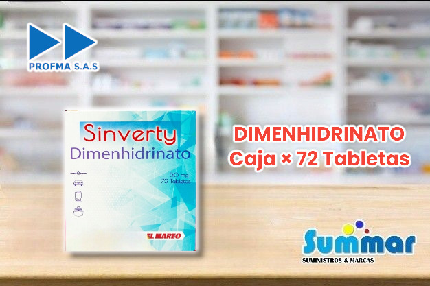 Sinverty 50mg Caja x 72 Tabletas (Dimenhidrato) PROFMA