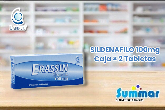 Erassin 100mg Caja x2 Tabletas (Sildenafilo) LABINCO