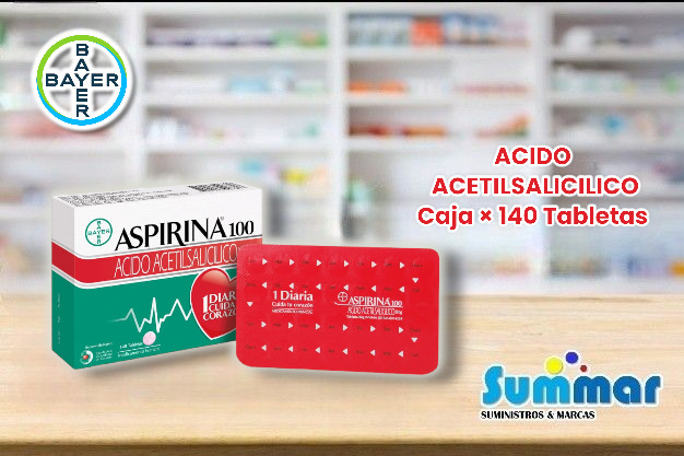 Aspirina 100mg Caja 140 Tabletas (Acido Acetilsalicilico) BAYER