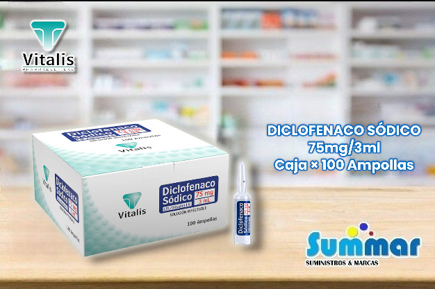 Diclofenaco Sódico 75mg/3ml Caja x 100 Ampollas VITALIS