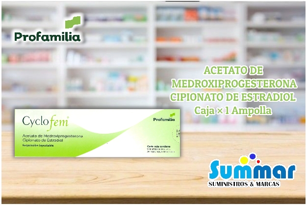 Cyclofem Caja x 1Ampolla (Acetato de Medroxiprogesterona Cipionato de Estradiol) PROFAMILIA