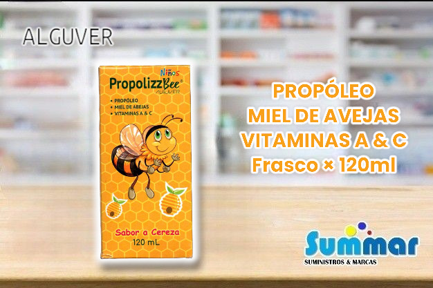 Propolizz Bee Niños Sabor a Cereza Frasco x 120ml (Propóleo Miel de Abejas Vitamina A & C) ALGUVER