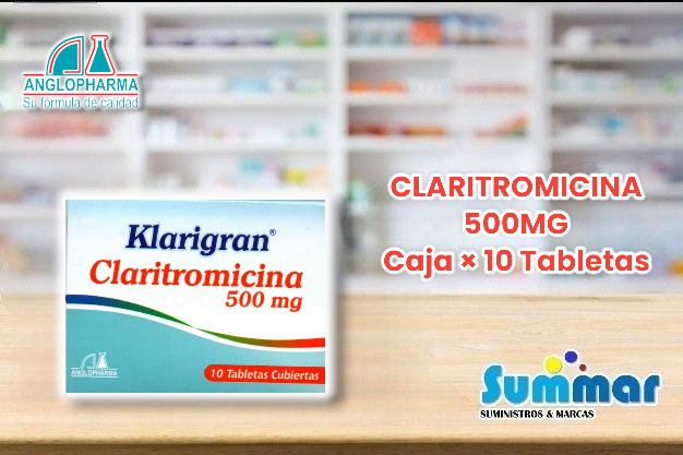 Klarigram 500mg Caja x 10 Tabletas (Claritromicina) ANGLOPHARMA