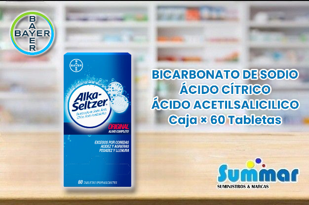 Alka-Seltzer Original Caja x 60 Tabletas (Bicarbonato de Sodio Acido Cítrico Acido Acetilsalicílico) BAYER