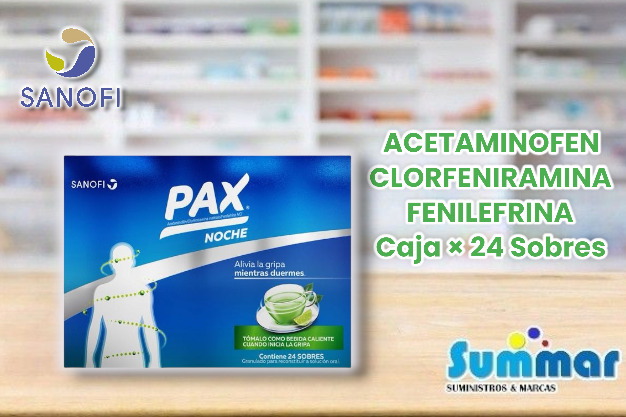 Pax Noche Limón Caja x 24 Sobres (Acetaminofén Clorfeniramina Maleato Fenilefrina HCI) SANOFI