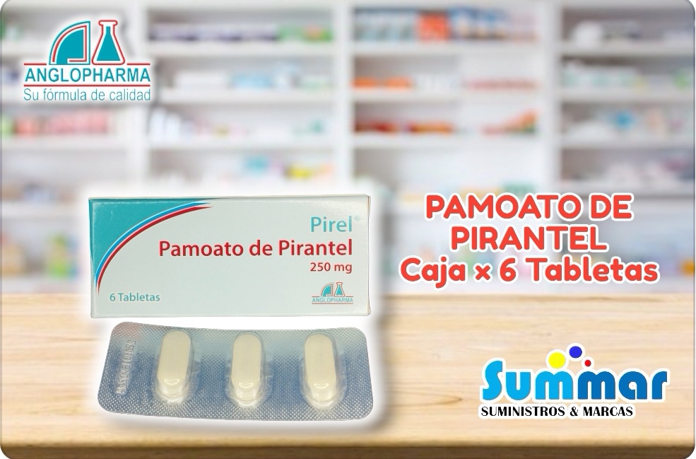 Pirel 250mg Caja x 6 Tabletas (Pamoato de Pirantel) ANGLOPHARMA