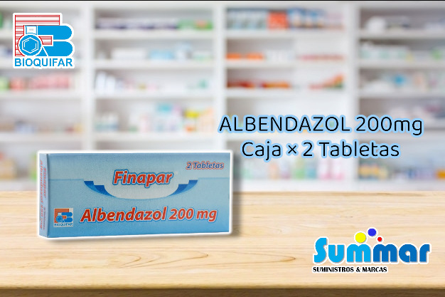 Finapar 20mg Caja x 2 Tabletas (Albendazol) BIOQUIFAR