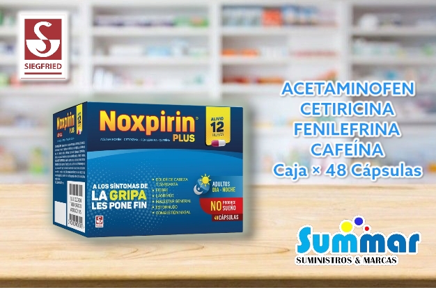 Noxpirin Plus Caja x 48 Cápsulas (Acetaminofén Cetirizina Fenilefrina Cafeína) SIGFRIED