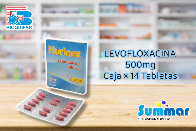 Flurinex 500mg Caja x14 Tabletas (Levofloxacina) BIOQUIFAR