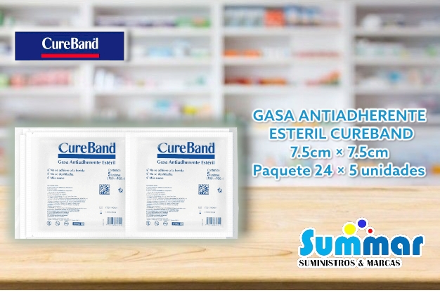 Gasa Antiadherente Estéril CureBand 7.5 x 7.5cm Paquete 24 x 5 Sobres CUREBAND