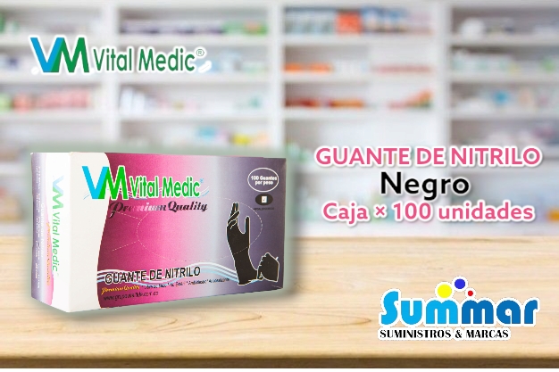 Guantes de Nitrilo Negro Talla M Caja x 100 Unidades VITAL MEDIC