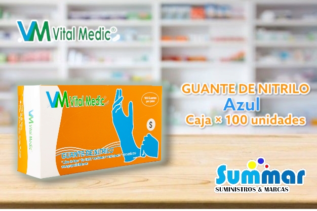 Guantes de Nitrilo Azul Talla M Caja x 100 Unidades VITAL MEDIC