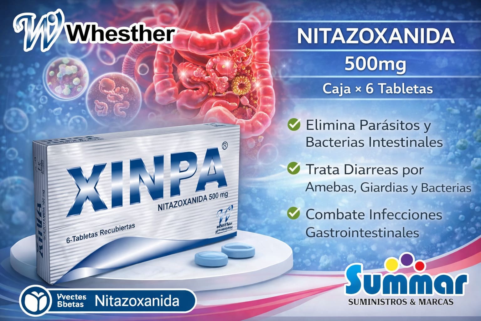 Xinpa 500mg Caja x 6 Tabletas (Nitazoxanida) WHESTHER