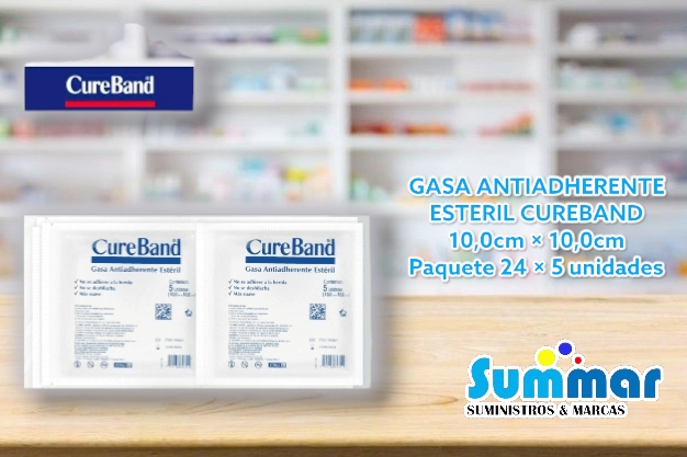 Gasa Antiadherente Estéril CureBand 10,0 x 10,0cm Paquete 24 x 5 Sobres CUREBAND