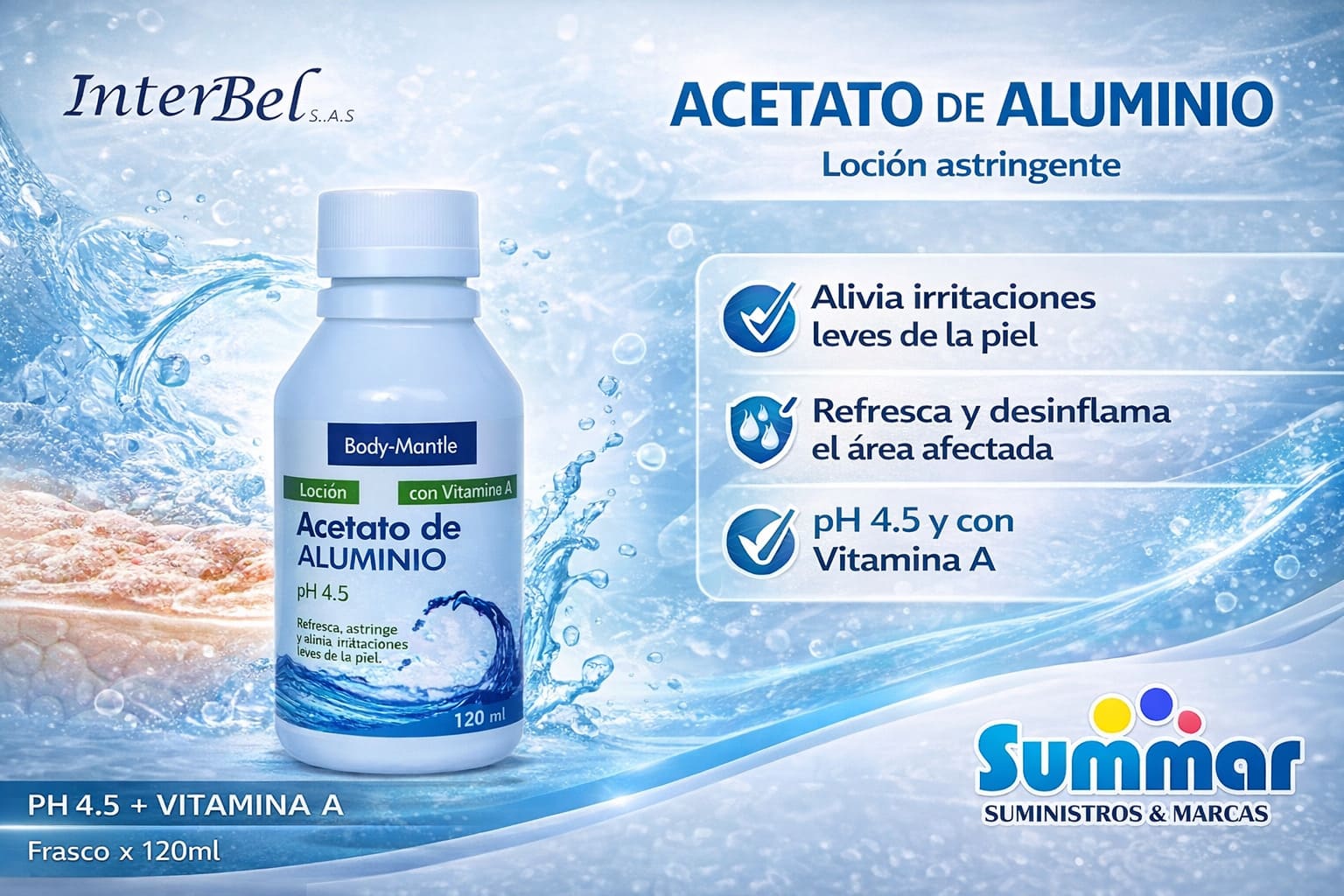 Acetato de Aluminio con Vitamina Frasco x 120ml INTERBEL