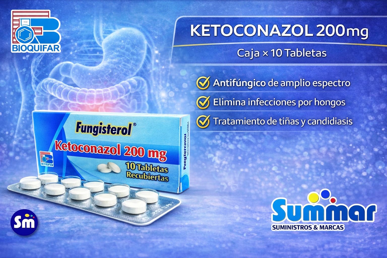 Fungisterol 200mg Caja x 10 Tabletas (Ketoconazol) BIOQUIFAR