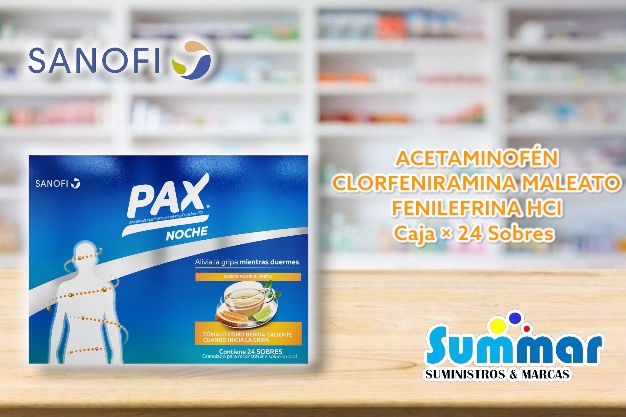 Pax Noche Panela-Limón Caja x 24 Sobres (Acetaminofén Clorfeniramina Maleato Fenilefrina HCI) SANOFI