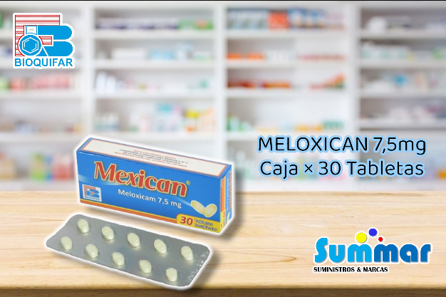 Mexican 7.5mg Caja x 30 Tabletas (Meloxicam) BIOQUIFAR