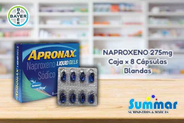 Apronax® Liquid Gels 275mg Caja x 8 Cápsulas Blandas (Naproxeno) BAYER
