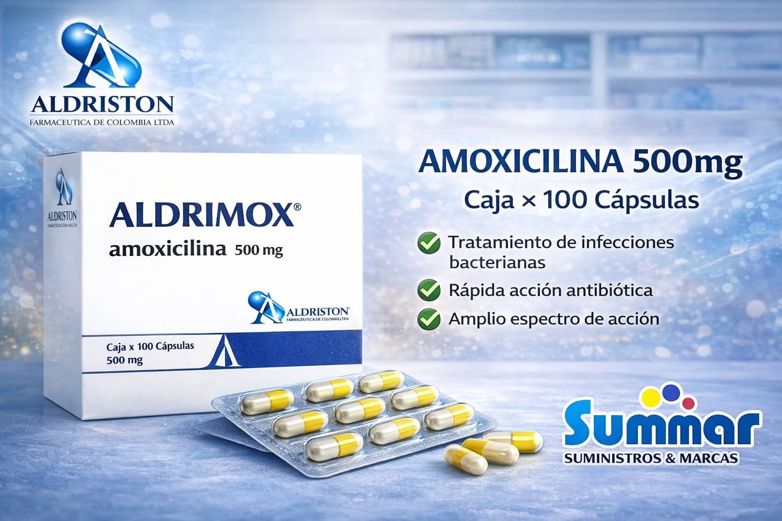 Aldrimox 500mg Caja x 100 Cápsulas (Amoxicilina) ALDRISTON