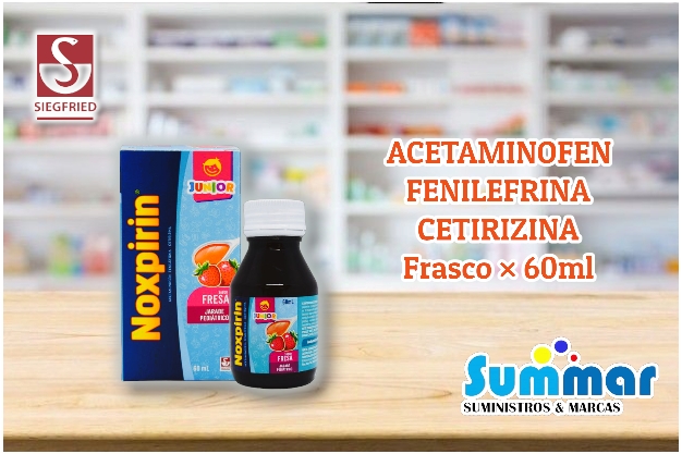 Noxpirin Junior Sabor Fresa Frasco x 60ml (Acetaminofen Fenilefrina Cetirizina) SIEGFRIED