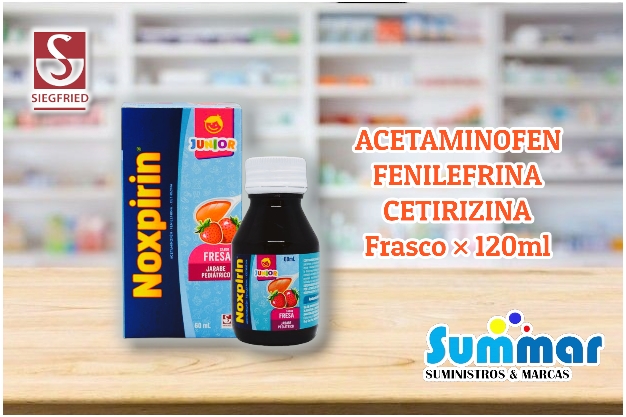 Noxpirin Junior Sabor Fresa Frasco x 120ml (Acetaminofen Fenilefrina Cetirizina) SIEGFRIED