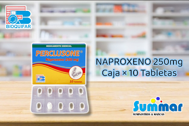 Perclusone 250mg Caja x 10 Tabletas (Naproxeno) BIOQUIFAR