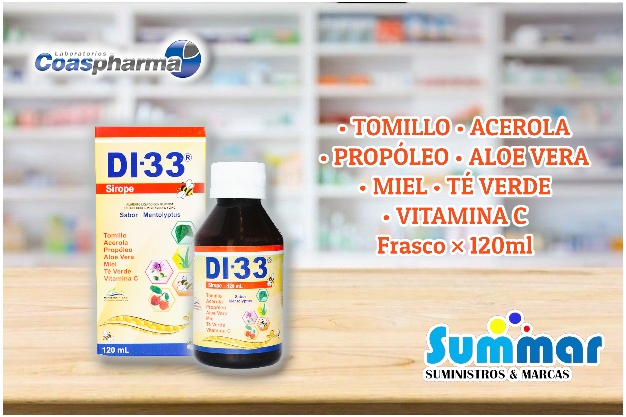 DI-33 Sabor Mentolyptus Frasco x 120ml (Tomillo Acerola Propóleo Aloe Vera Miel Té Verde Vitamina C) MONSERRATH