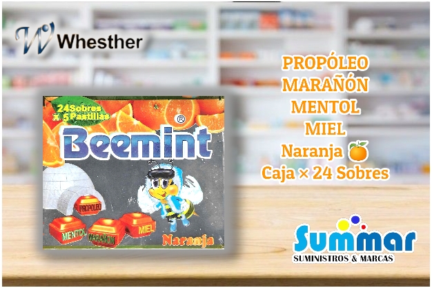 Beemint Naranja Caja x 24 Sobres x 5 Pastillas (Propóleo Marañón Mentol Miel) WHESTHER