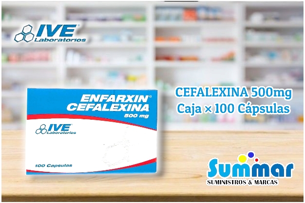 Enfarxin 500mg Caja x 100 Cápsulas (Cefalexina) IVE LABORATORIOS