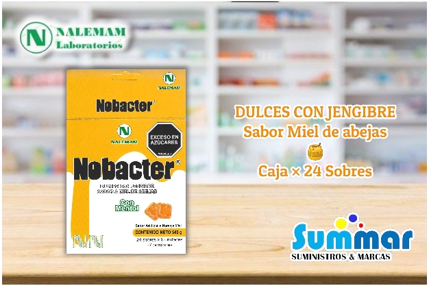 Nobacter Dulces con Jengibre Sabor a Naranja Miel Caja x 24 Sobres x 5 unidades NALEMAN