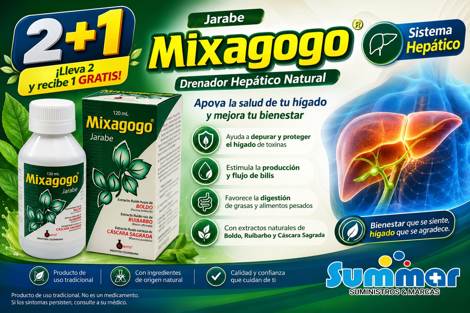 Mixagogo Jarabe Frasco x 120ml (Boldo Ruibarbo Cáscara Sagrada) KEMI