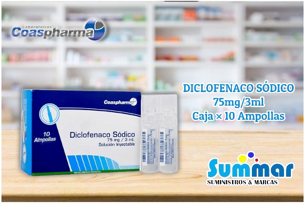 Diclofenaco Sódico 75mg/3ml Solución Inyectable Caja x 10 Ampollas COASPHARMA