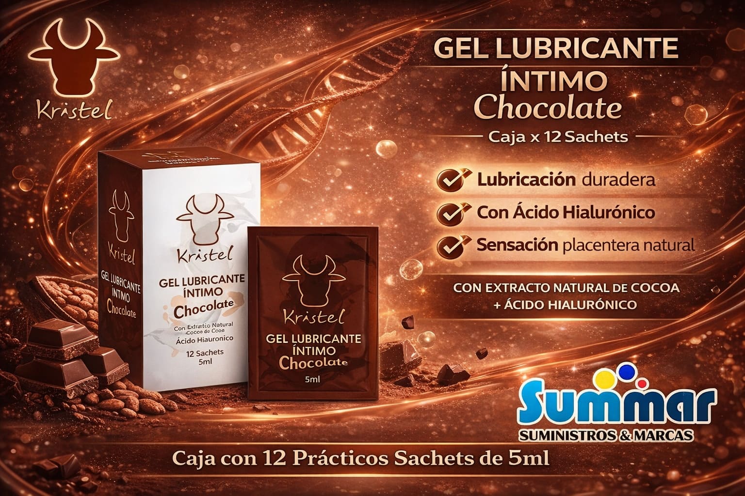 Kristel Gel Lubricante Íntimo Chocolate Caja x 12 Sachets 5ml GRUPO RAYCALL