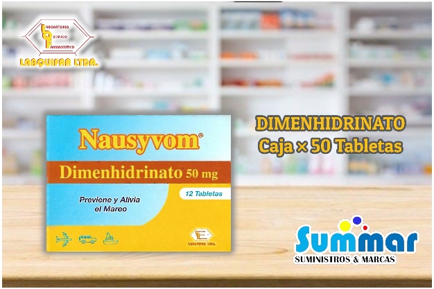 Nausyvom 50mg Caja x 12 Tabletas (Dimenhidrinato) LABQUIFAR