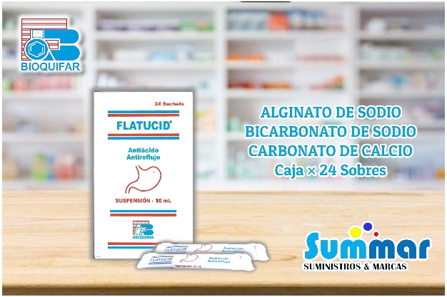 Flatucid Suspensión Caja x 24 sachets (Alginato Bicarbonato Carbonato de Calcio) BIOQUIFAR