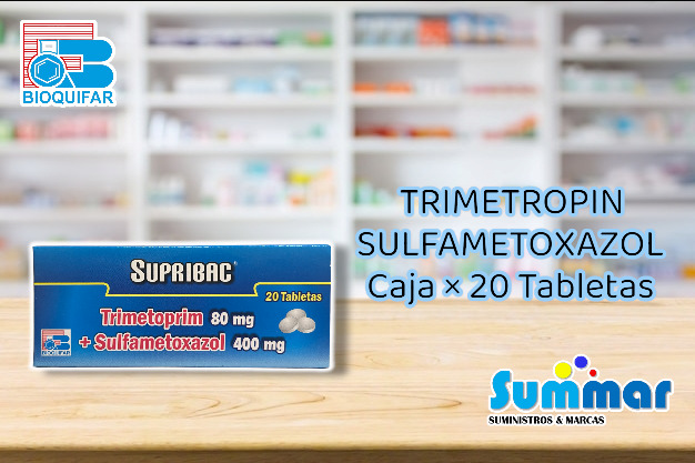 Supribac 80mg/400mg Caja x 20 Tabletas (Trimetropim + Sulfametoxazol) BIOQUIFAR