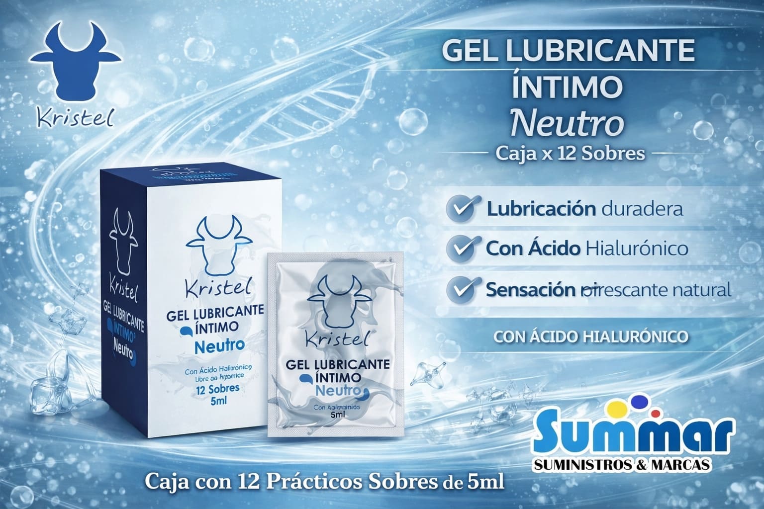 Kristel Gel Lubricante Íntimo Neutro Caja x 12 Sachets 5ml GRUPO RAYCALL