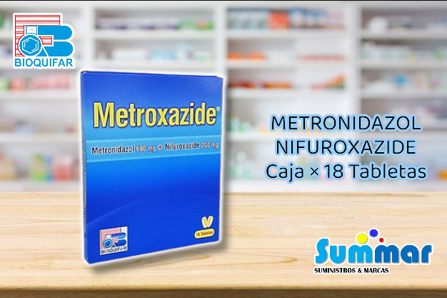 Metroxazide 600mg/200mg Caja x 18 Tabletas (Metronidazol Nifurozaxide) BIOQUIFAR