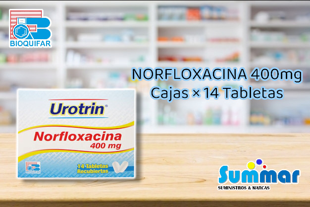 Urotrin 400mg Caja x 14 Tabletas (Norfloxacina) BIOQUIFAR