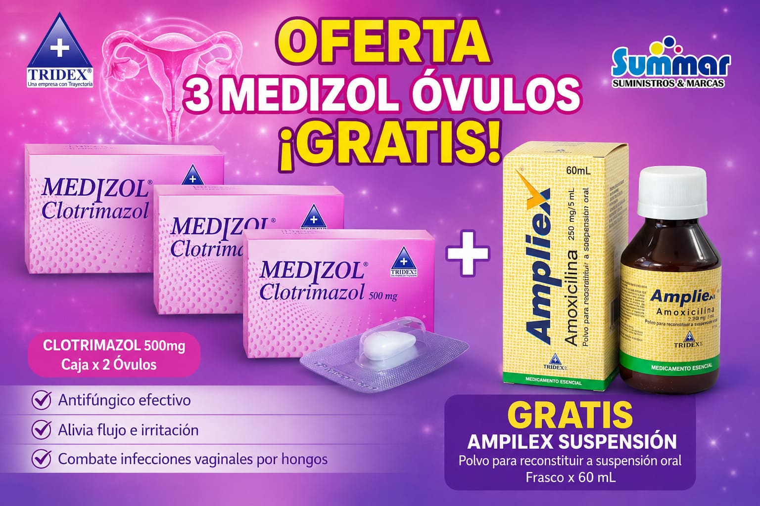 Medizol® 500mg Caja x 2 Óvulos (Clotrimazol) TRIDEX