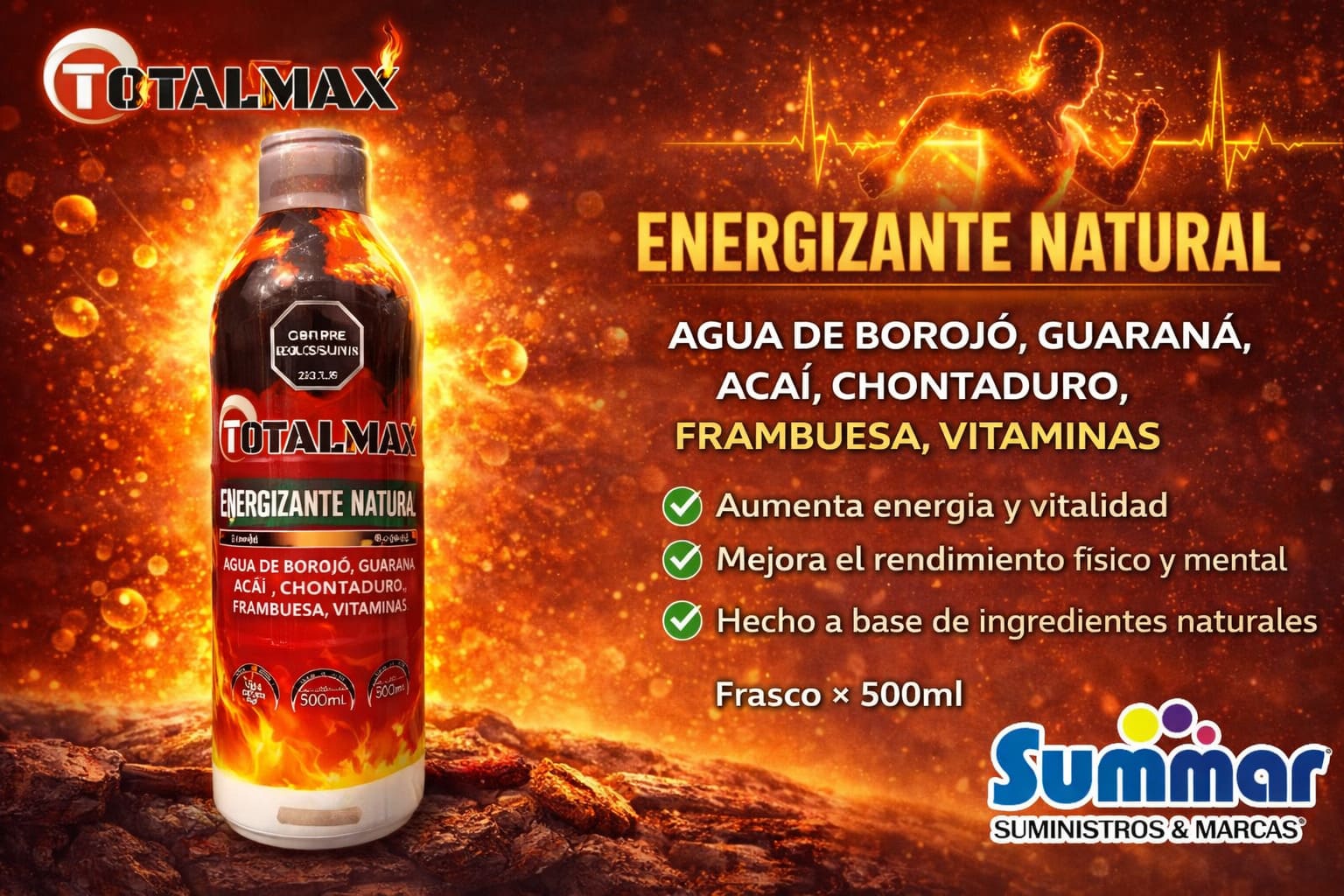 Totalmax Frasco x 120ml (Agua con borojó Guaraná Chontaduro Frambuesa Vitaminas) TOTALMAX