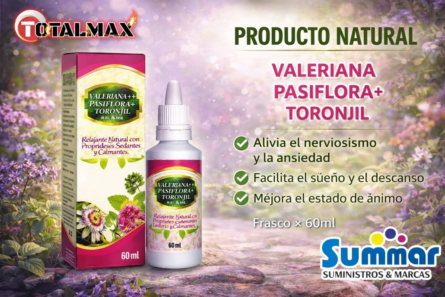 Valeriana + Pasiflora + Toronjil Solución Oral Frasco x 60ml TOTALMAX