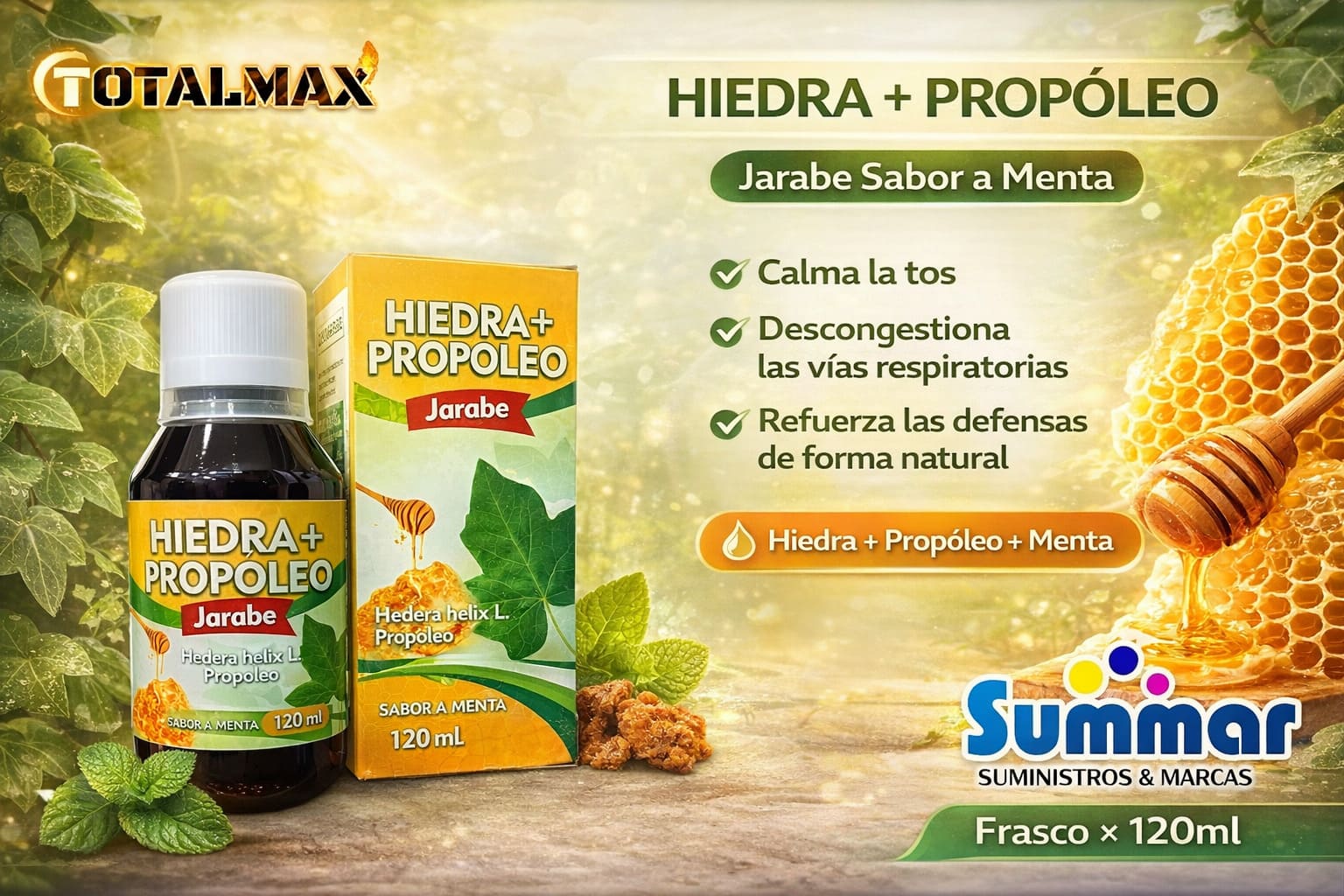 Hiedra + Propóleo Jarabe Sabor a Menta Frasco x 120ml TOTALMAX