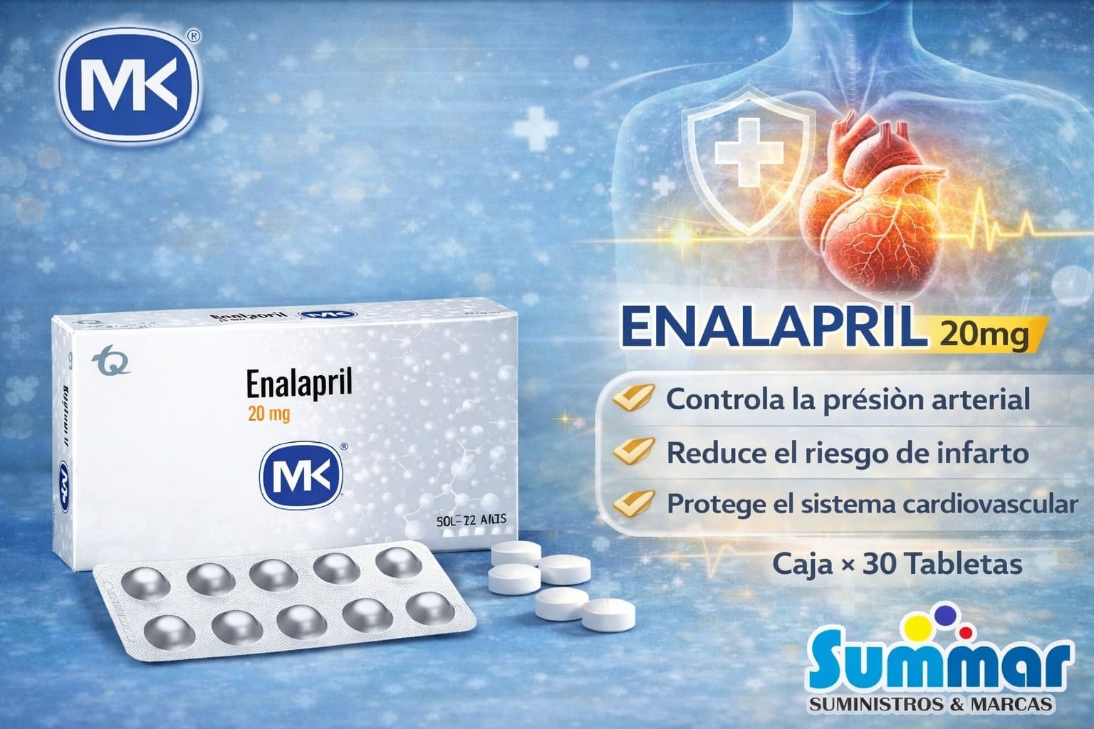 Enalapril 20mg Caja x 30 Tabletas MK