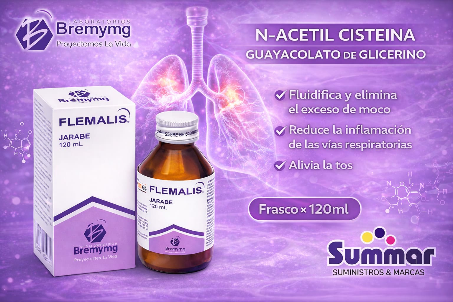 Flemalis® Frasco x 120ml (N-Acetil cisteina Guayacolato de Glicerino) BREMYMG