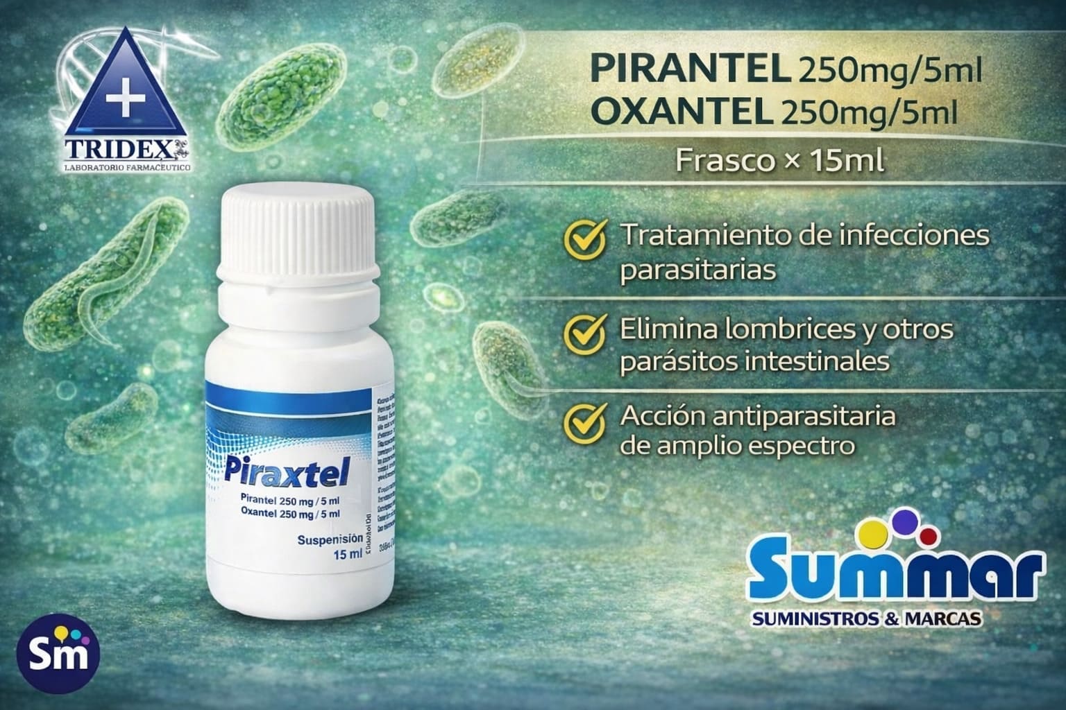 Piraxtel Suspensón Frasco x 15ml (Pirantel Oxantel) TRIDEX